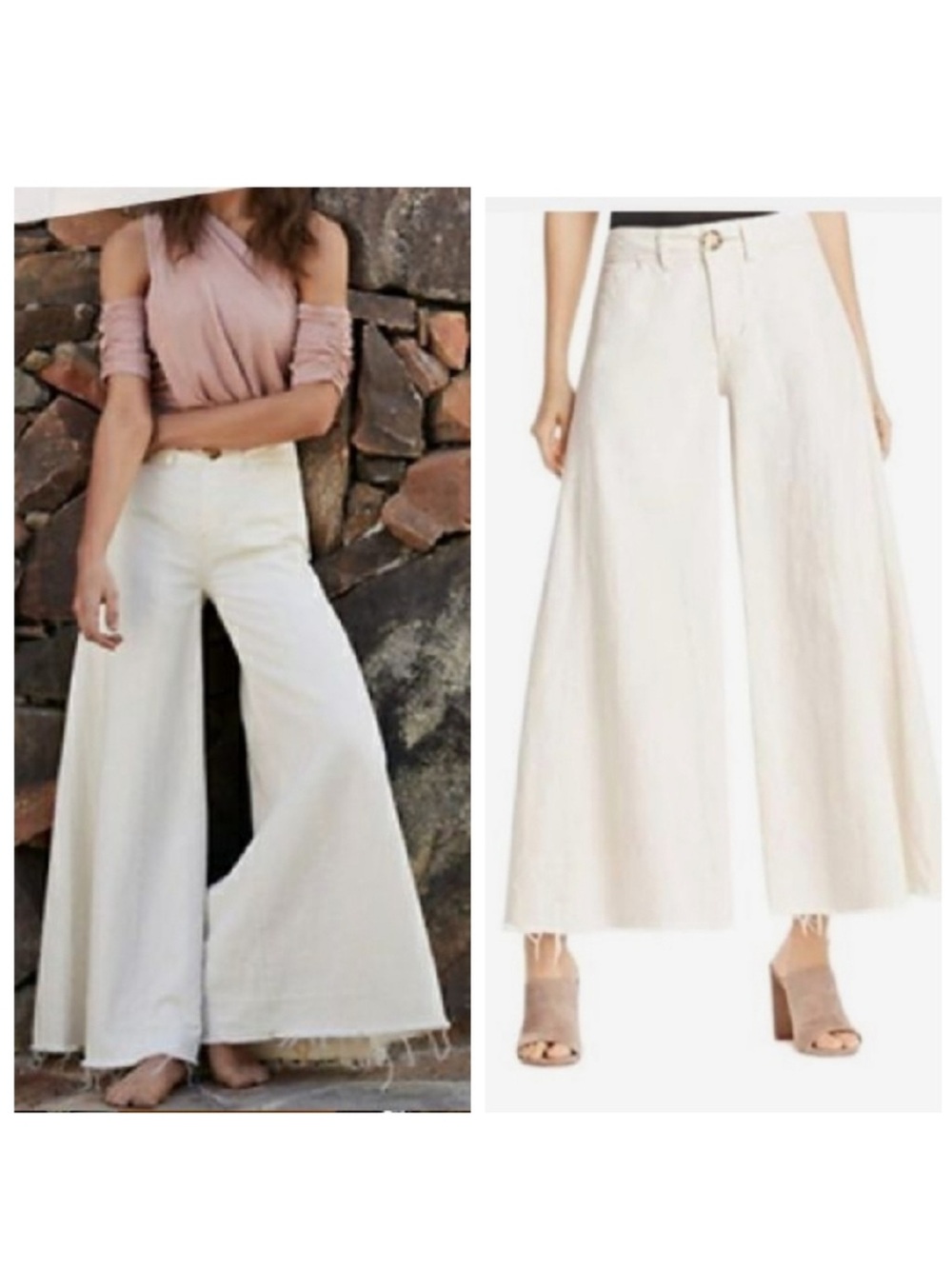 Free People Wide Leg Flare Jeans in Off-White